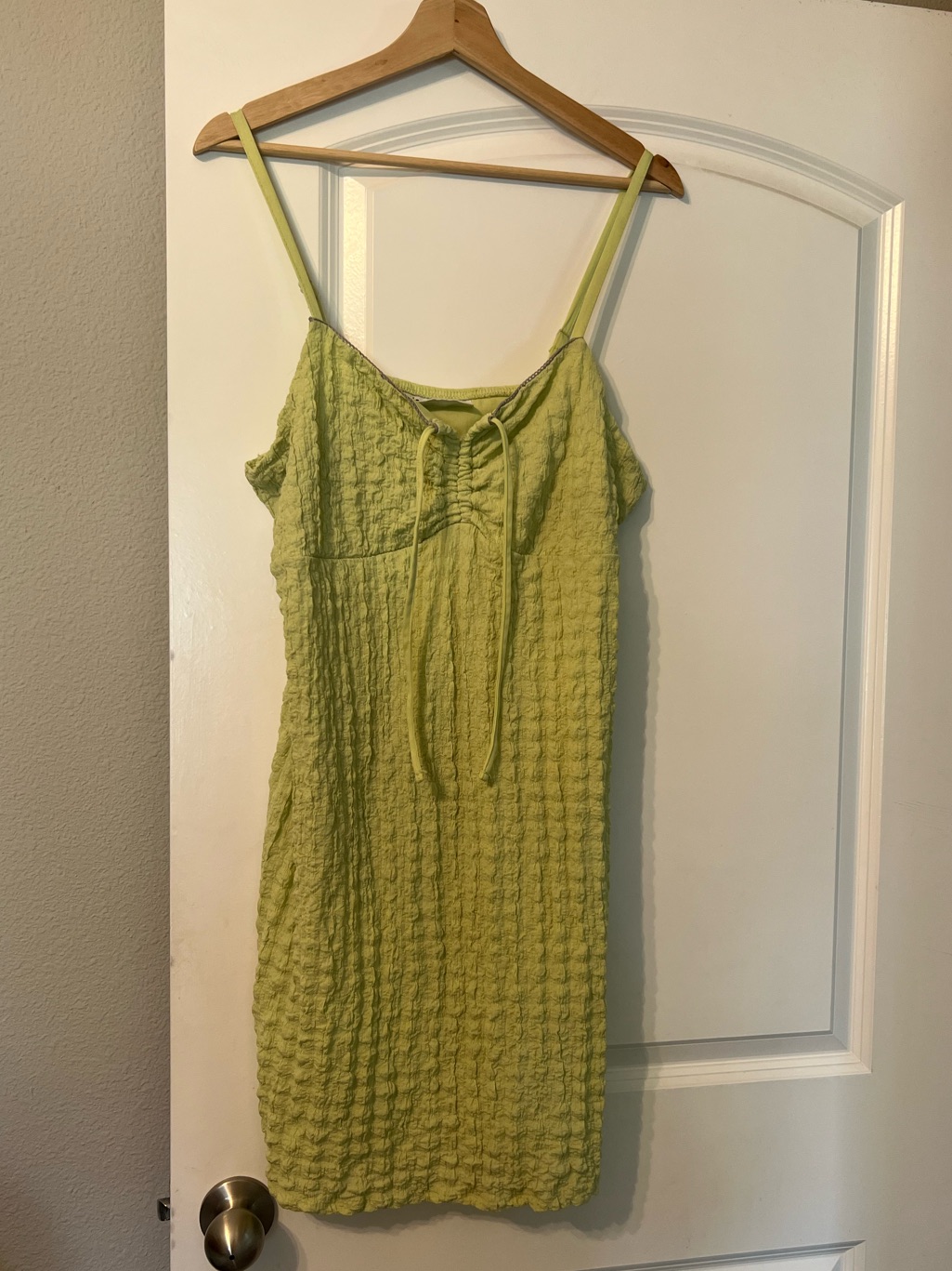 Lime Green Textured Spaghetti Strap Dress